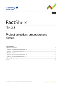 Project selection: procedure and criteria