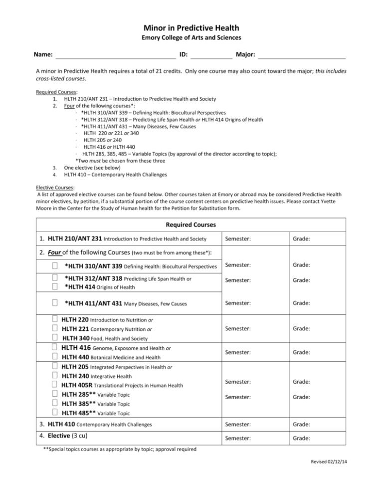 predictive-health-minor-requirements