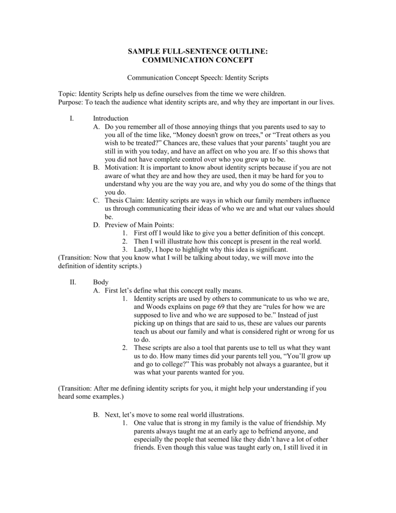 full sentence speech outline examples