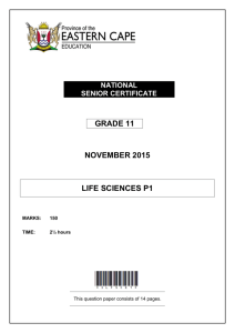 Grade 11 Life Science P1 EC November 2015