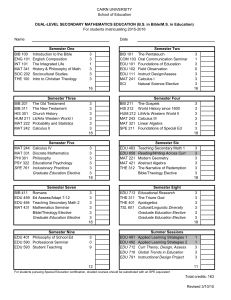 Dual-Level Secondary Mathematics Education (BS Bible and MS Ed)