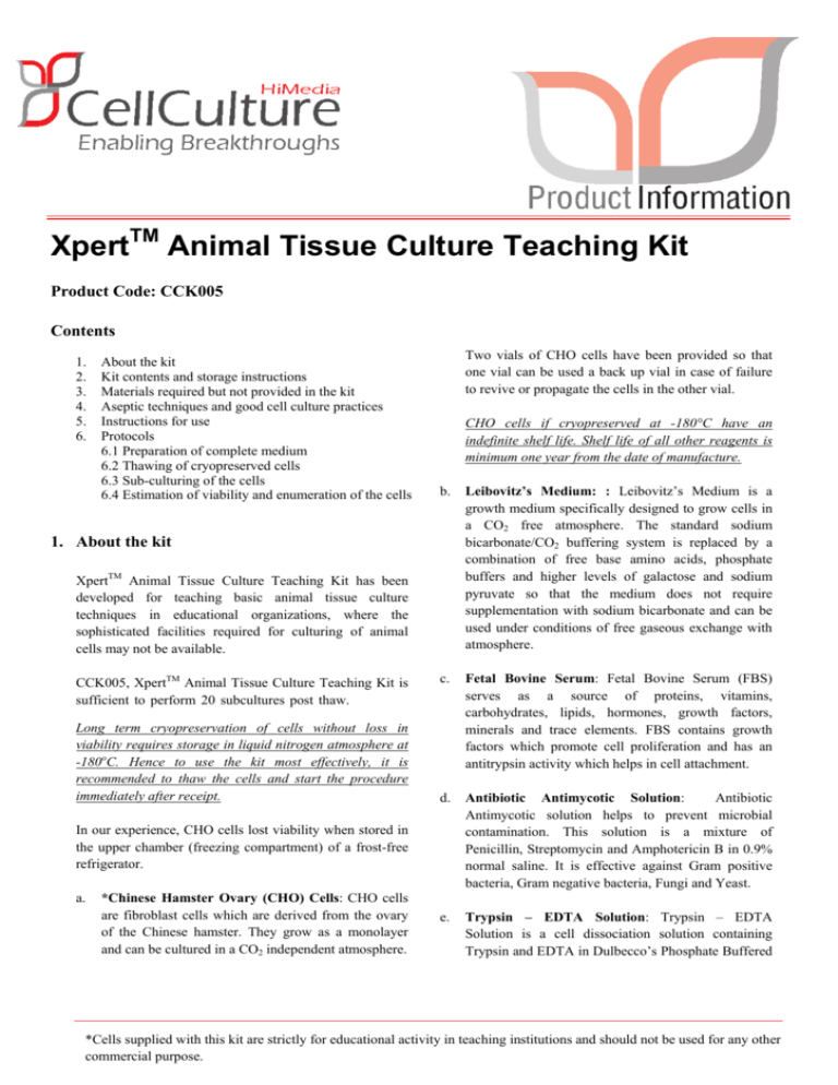 Xpert Animal Tissue Culture Teaching Kit