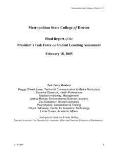 Task Force on Student Learning Assessment Report