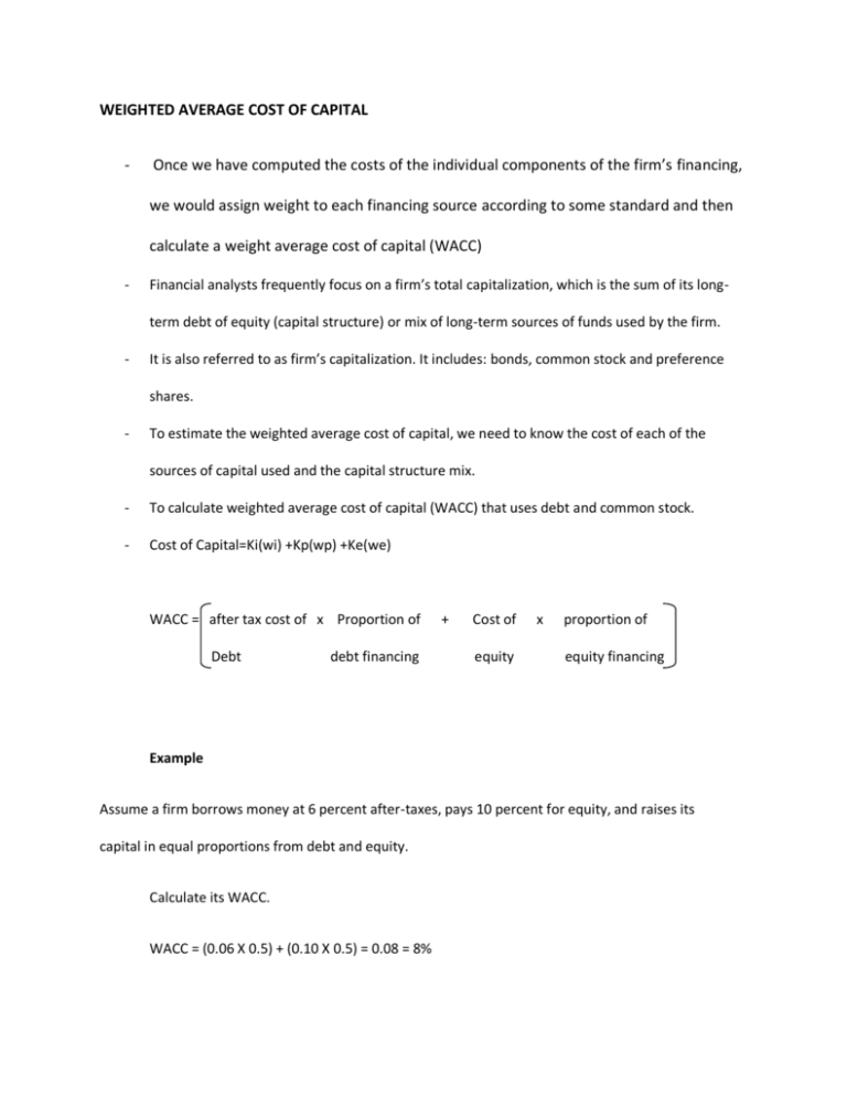 Weighted Average Cost Of Capital Rate Calculation