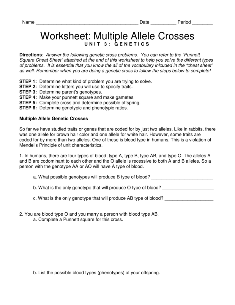 Crosses Involving Multiple Alleles Worksheet Answers