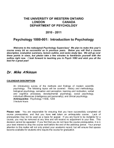 1000-001 - Psychology - University of Western Ontario
