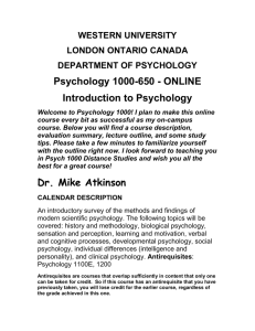 Psychology 1000-650 - ONLINE Introduction to Psychology Dr. Mike
