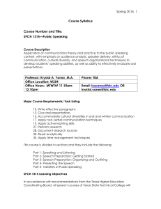 Spring 2016 1 Course Syllabus Course Number and Title: SPCH