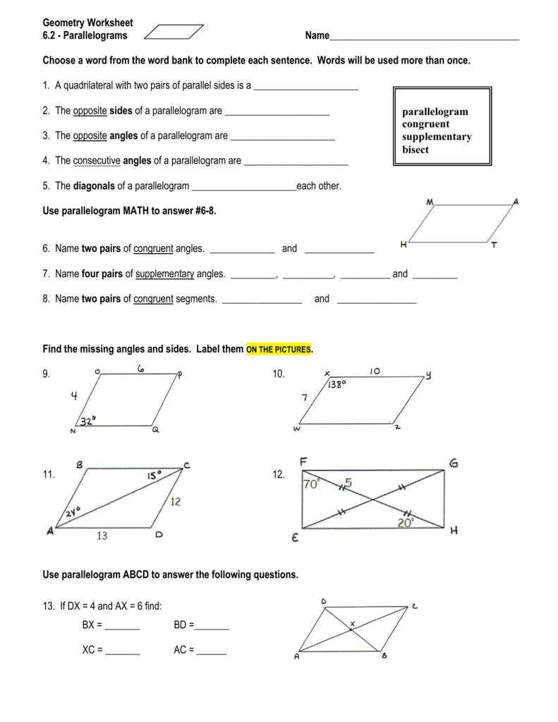 Geometry Worksheet 6 2