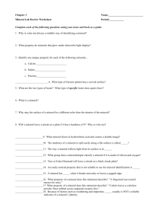Chapter 3 Name: Mineral Lab Review Worksheet Period:______