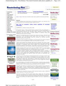 Page 1 of 4 Nanotechnology Now - Press Release: "New kind of