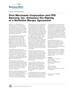 First Merchants Corporation and CFS Bancorp, Inc. Announce the