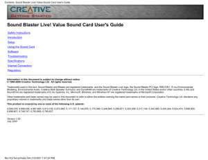 Contents: Sound Blaster Live! Value Sound Card User's Guide