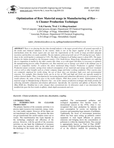 Optimization of Raw Material usage in Manufacturing of Dye – A