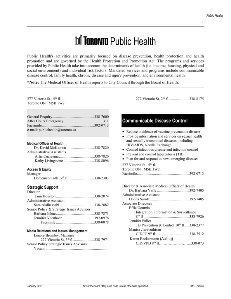Public Health Phone Directory