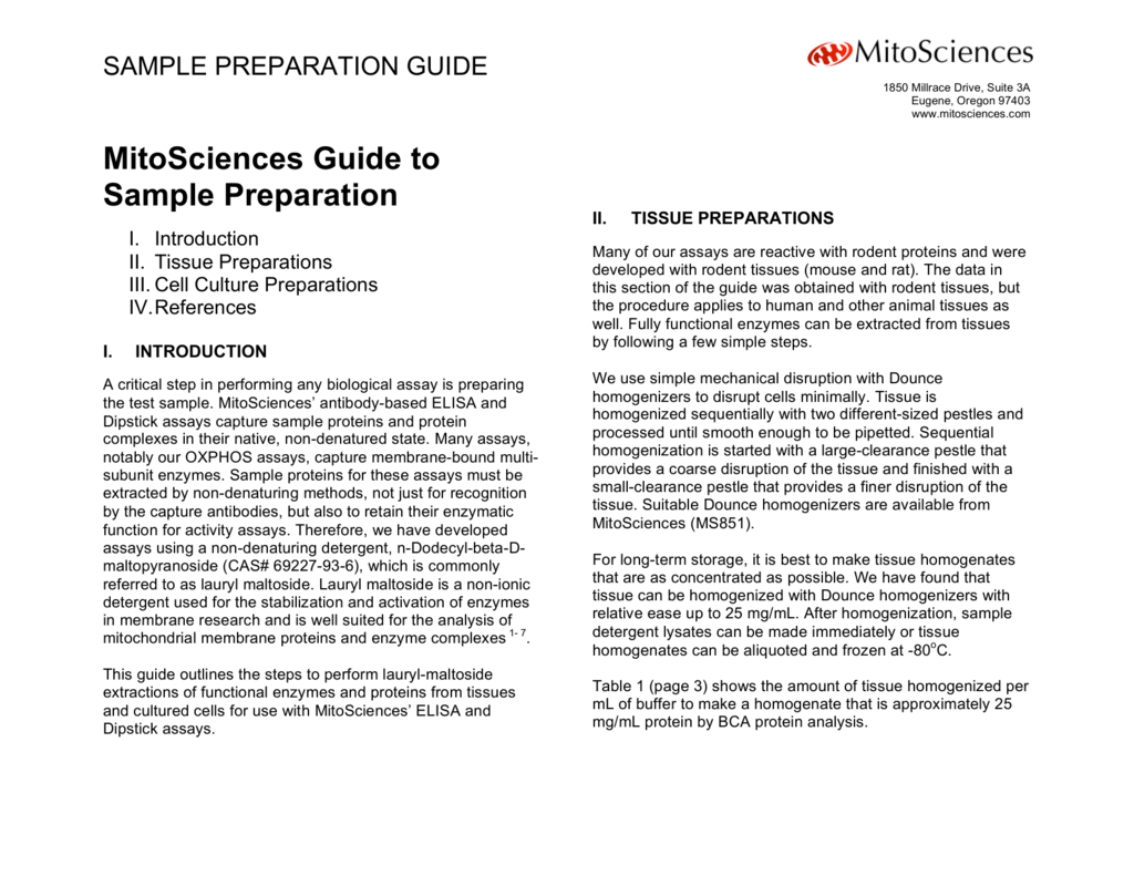 MitoSciences Guide to Sample Preparation