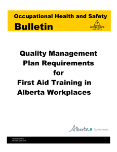 Quality Management Plan Requirements for First Aid Training in