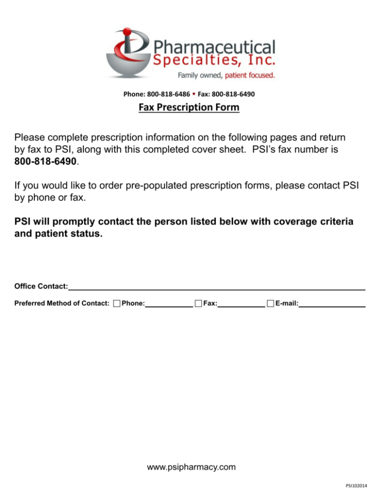 Fax Prescription Form 3863