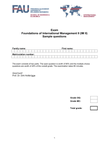 Exam Foundations of International Management II (IM II) Sample