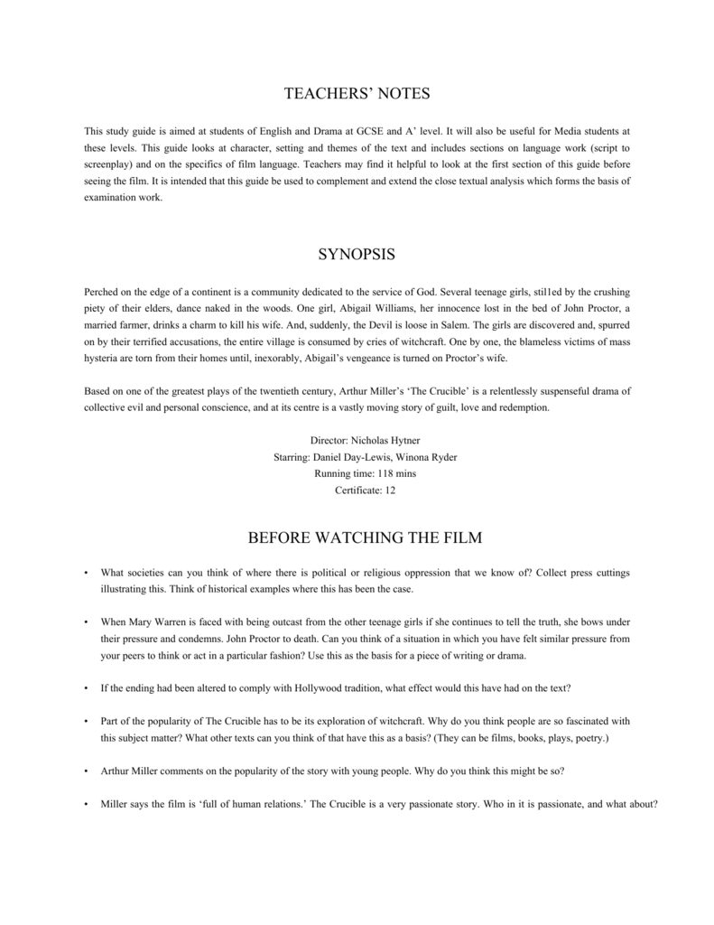 The Crucible Study Guide The Crucible Study Guide