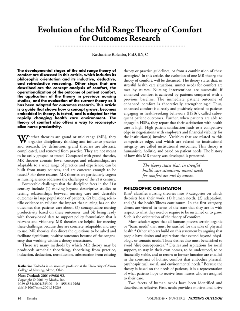 Evolution Of The Mid Range Theory Of Comfort For