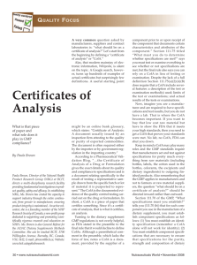 Certificates of Analysis