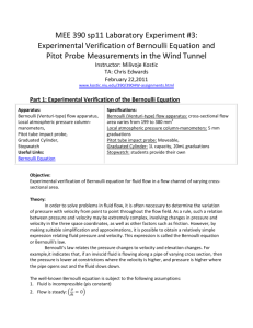Experimental Verification of Bernoulli Equation and Pitot