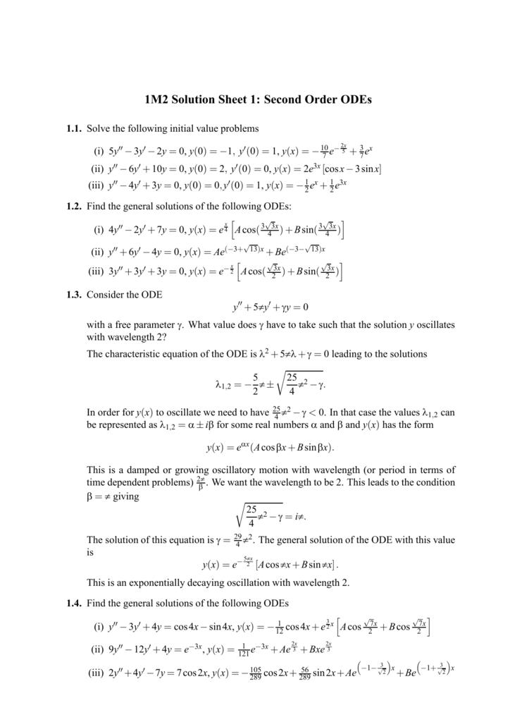 1m2 Solution Sheet 1 Second Order Odes