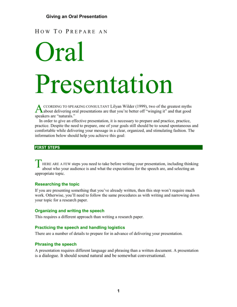 an oral presentation to