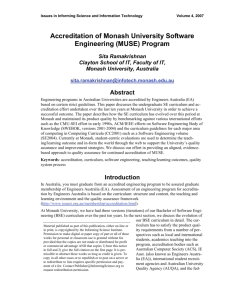 Accreditation of Monash University Software Engineering (MUSE