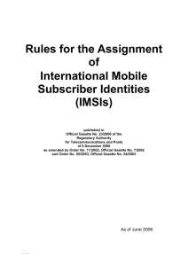 Rules for the Assignment of International Mobile Subscriber