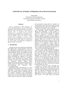 A Brief Review of Studies of Wikipedia in Peer