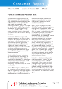 Formalin in Nestle Pakistan milk