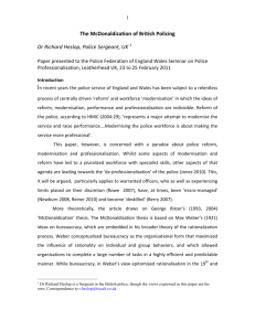 The McDonaldization of British Policing Dr Richard Heslop, Police