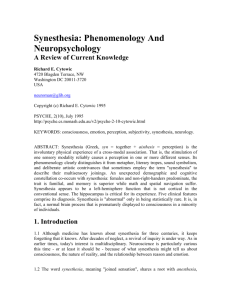 Synesthesia: Phenomenology and Neuropsychology