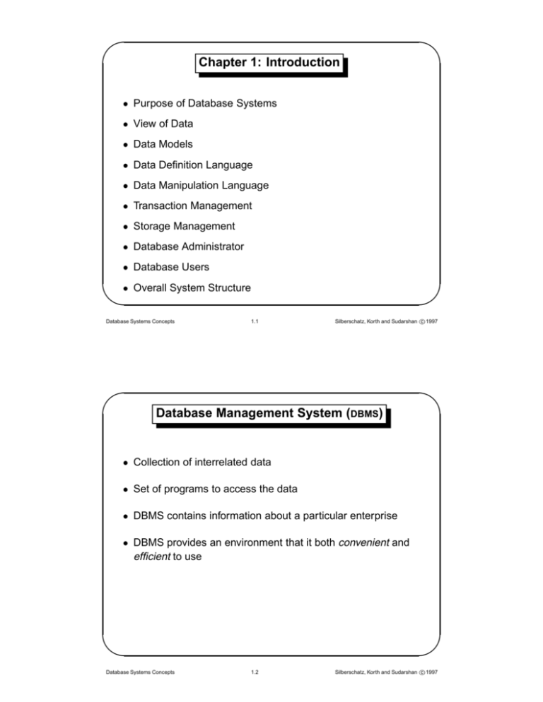 Chapter 1 Introduction Database Management System DBMS 
