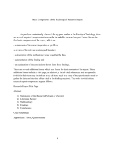 Basic Components of the Sociological Research Report As you
