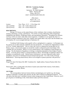 BIO 222: Vertebrate Zoology Syllabus Instructor