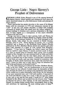 George Liele: Negro Slavery's Prophet of Deliverance