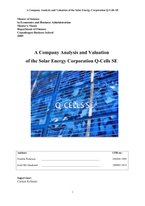 A Company Analysis and Valuation of the Solar Energy Corporation