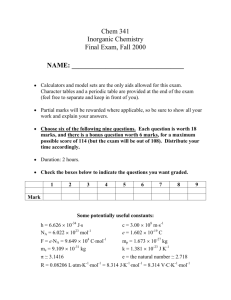 Chem 341 Inorganic Chemistry Final Exam, Fall 2000 NAME