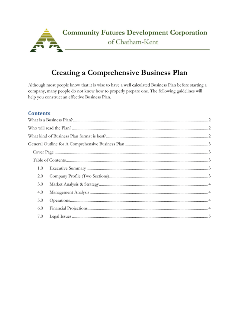 the comprehensive business plan should be the result of quizlet