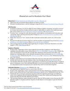 ObamaCare and its Mandates Fact Sheet