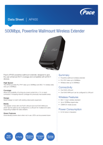 Pace AP400 - 500Mbps, Powerline Wallmount Wireless Extender