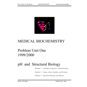 MEDICAL BIOCHEMISTRY Problem Unit One 1999/2000 pH and