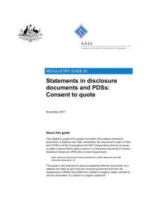 Consent to quote - Australian Securities and Investments Commission