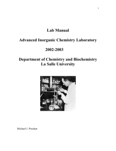 Lab Manual Advanced Inorganic Chemistry Laboratory 2002