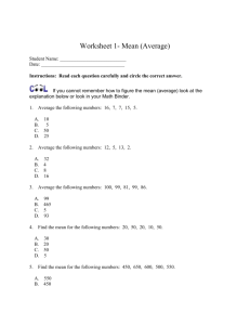 Worksheet 1- Mean (Average)