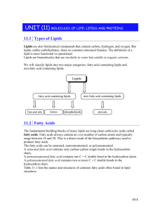 Unit (11) Molecules Of Life: Lipids And Proteins