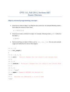 CPTS 111, Fall 2011, Sections 6&7 Exam 2 Review